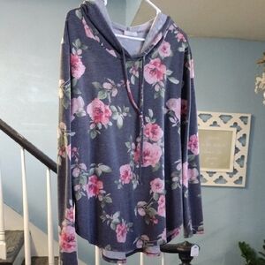 Free Kisses Floral Hoodie with Pink and Gray